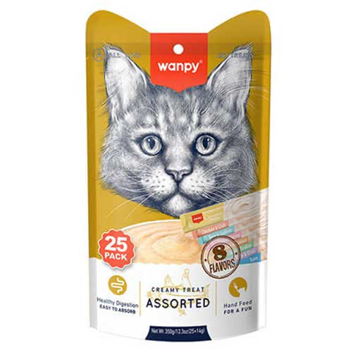 پک بستنی گربه ونپی 25 عددی 8 طعم مختلف Wanpy Creamy Treats Assorted 25 pack
