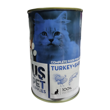 کنسرو گربه یو اس پت بوقلمون و میگو400 گرم – وارداتی Uspet, Cat Canned Food, turkey , shrimp 400gr