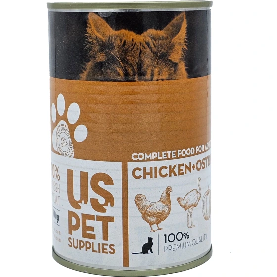 کنسرو گربه یو اس پت طعم مرغ ، شترمرغ و کدوتنبل پته ای 400 گرم - وارداتی Uspet, Cat Canned Food, chicken , pumpkin, ostrich 400gr