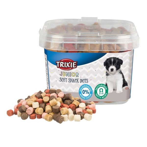 تشویقی سطلی توله سگ مخصوص تقویت موی تریکسی ۱۴۰ گرم Trixie Junior Soft Snack Dots with omega-3 140 g
