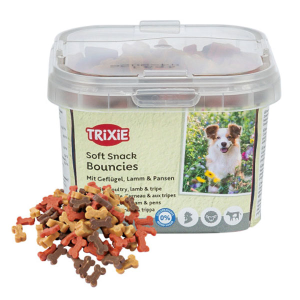 تشویقی سطلی سگ با طعم مرغ و گوشت بره و سیرابی تریکسی ۱۴۰ گرم Trixie Soft Snack Bouncies 140 g